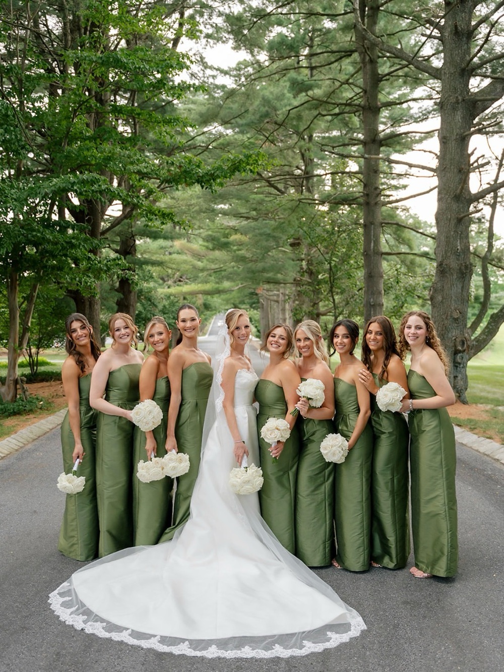 LulaKate Olive Green Strapless Bridesmaid Dress - size 6, altered on chest